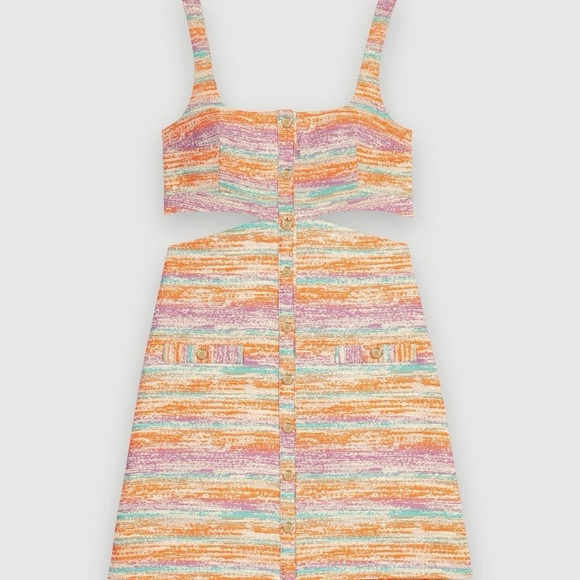 Maje Metallic Tweed Cut Out Pastel Mini Dress - Picture 4 of 7